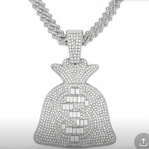 NEW Men's Invicta Elements Stack Mode Iced Out Pendant‎ & 21.65"Chain In Silver